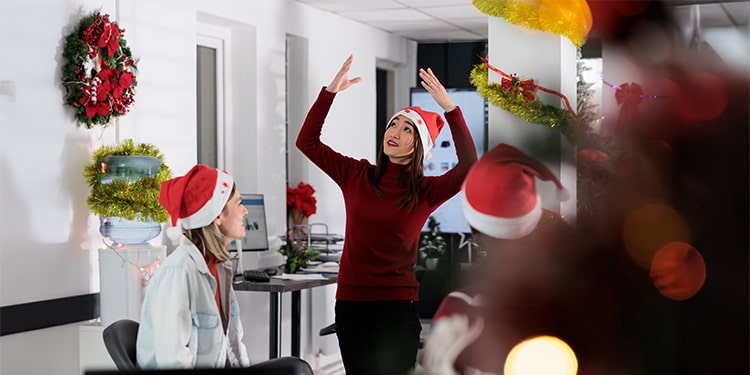 Christmas joy in modern workspace